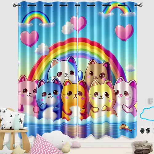 Miniatura 7 de Cortinas de Gato - Lindas Cortinas Opacas de Gato para Habitación de Niños Decoración Kawaii para Dormitorio de Niñas, 2 Paneles, 82 x 63 pulgadas