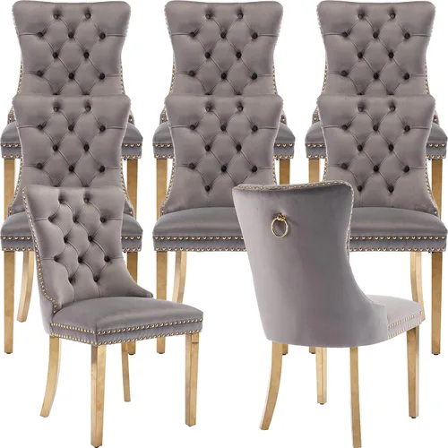 Miniatura 65 de Juego de 2 Sillas de Comedor Modernas de Mediados de Siglo, Tapizadas en Terciopelo Beige con Respaldo Acolchado, Sillas de Cocina y Comedor, Patas