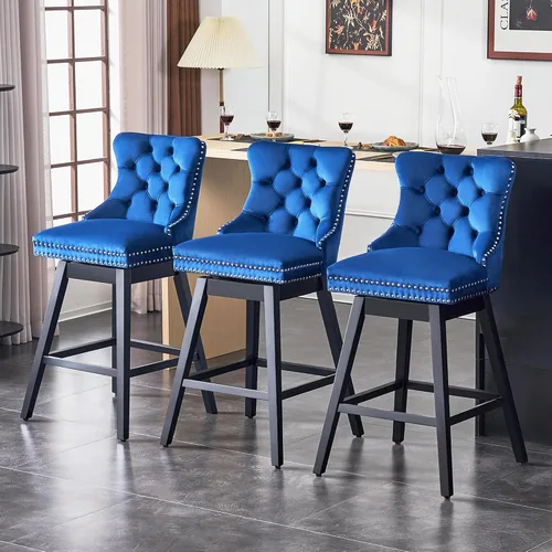 Miniatura 10 de Taburetes de bar con altura de mostrador, taburetes de bar giratorios 360 con respaldos, sillas tapizadas de tela de terciopelo de alta calidad