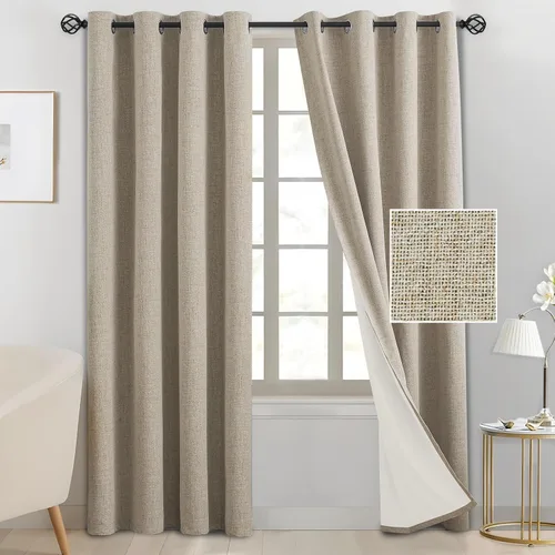 Miniatura 11 de SimpleHome Cortinas de Lino Blanco Crema 100% Opacas de 84 Pulgadas de Largo, Juego de 2 Paneles, Lino Sintético Texturizado para Sala de Estar
