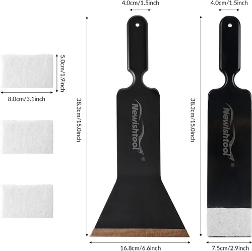 Miniatura 6 de NEWISHTOOL Herramientas de tinte de ventana, kit de rasqueta niveladora, raspador de paleta negra de boca ancha y fregador con almohadillas
