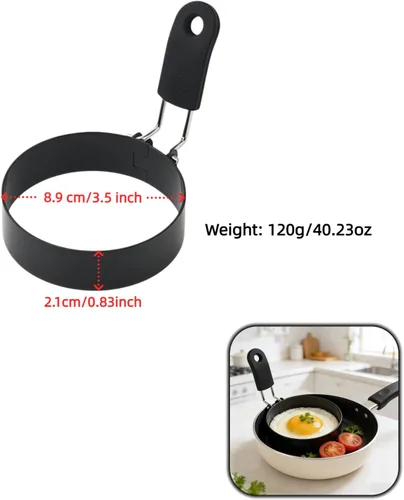 Miniatura 9 de Anillos de huevo de acero inoxidable de 3.5 pulgadas para panqueques, molde antiadherente para huevos con mango de silicona, molde redondo