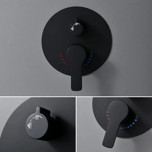 Miniatura 6 de TIPOK Sistema de ducha negro mate con cabezal de ducha redondo de 8 pulgadas y de mano, conjuntos completos de grifería de ducha tipo lluvia