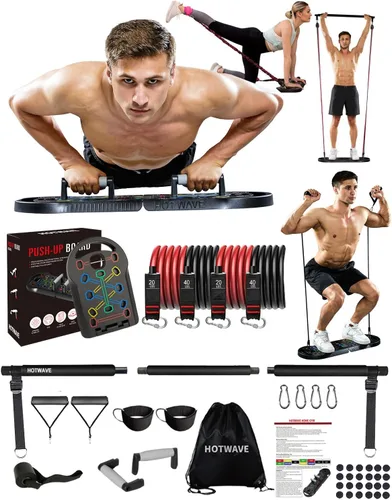 HOTWAVE Push Up Board Fitness, Portable Foldable 20 in 1 Push Up Bar at Home Gym, Pushup Handles for Floor. Professional Strength Training Equipment