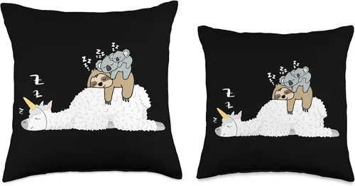 Miniatura 3 de Cute Sleeping Sloth With Baby Koala Mama Bear Gift Unicorn Llama & Lazy Sloth Mama Bear & Baby Koala almohada, 16 x 16 pulgadas, multicolor