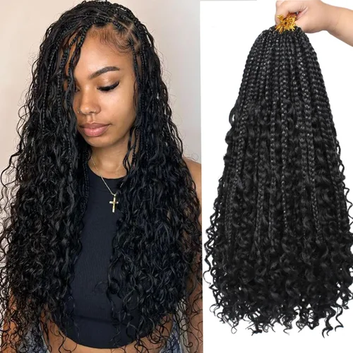 Miniatura 56 de Beverlee Goddess Box - Trenzas de ganchillo de 8 pulgadas, 8 paquetes de trenzas de ganchillo bohemias, extremos rizados, pelo sintético rizado