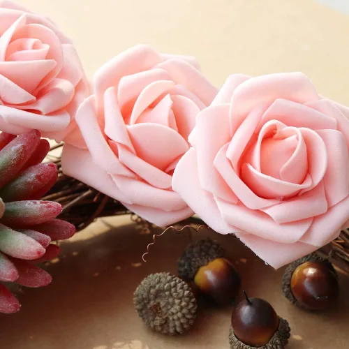 Miniatura 5 de AmyHomie - Flores artificiales realistas, 50 piezas, con tallo, para bricolaje, ramos de novia, centros de mesa, arreglos, fiestas, baby shower, Rosa