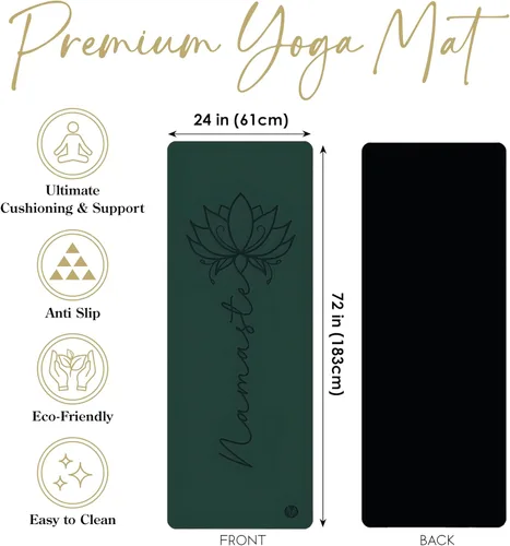 Miniatura 5 de Alfombrilla de yoga gruesa de 0.177 in, goma natural y poliuretano antideslizante con correa para mujer, esterilla de ejercicio para yoga, pilates