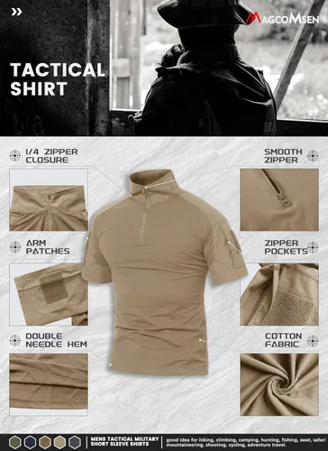 Miniatura 28 de MAGCOMSEN Camisas militares tácticas para hombre con cremallera de 1/4, manga corta, ajustada, camisa de camuflaje