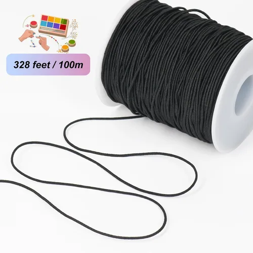 Miniatura 2 de Cuerda elástica negra, cuerda elástica de 328 pies de 0.039 pulgadas para hacer pulseras, collares, joyería, cuentas y manualidades (sin cuentas)