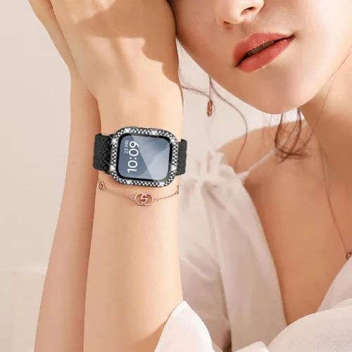 Miniatura 7 de Correa trenzada elástica compatible para bandas de Apple Watch para mujeres y estuche de 40 mm, 41 mm, 42 mm, 44 mm, 45 mm, 46 mm, protector