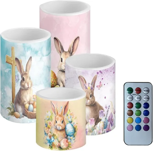 Miniatura 33 de Velas LED parpadeantes operadas por batería, juego de 4 con control remoto y temporizador, velas de llama danzante, velas de pilar para mesa, Playa