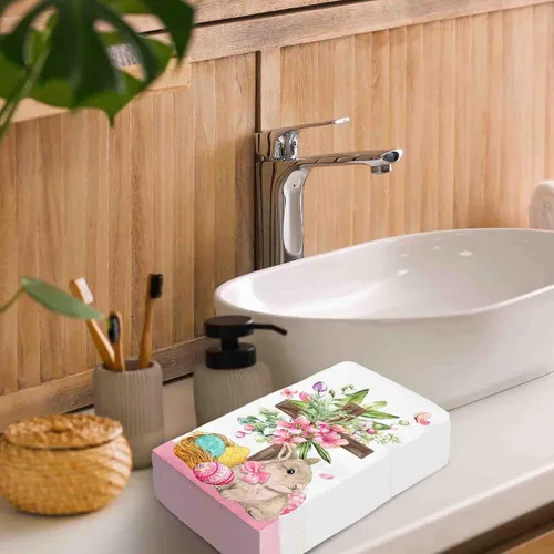 Miniatura 6 de Whaline 80 hojas de servilletas de papel desechables de Pascua con diseño floral de huevo de conejo, flores, cena, servilletas de mano