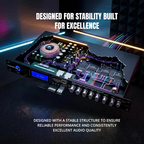 Miniatura 4 de MUSYSIC MU-PRE2H Procesador de sonido de audio profesional Pre-Amp Bluetooth, USB/SD, MP3/Aux, radio FM, modo de grabación Pantalla LCD digital