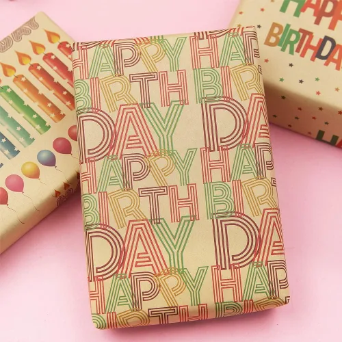 Miniatura 8 de Papel de regalo colorido de estraza para hombres, mujeres, niños, niñas, niños, 4 hojas en 4 diseños plegados planos de 20 x 28 pulgadas por hoja