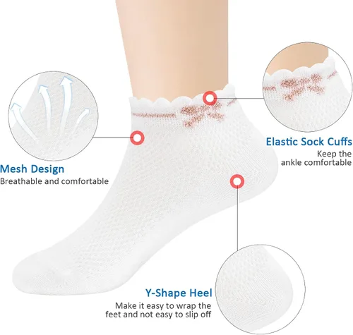 Miniatura 2 de Looching Paquete de 5 calcetines de malla delgados de algodón de corte bajo para niños pequeños, calcetines de tobillo invisibles 1-12T