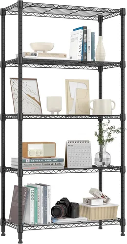 Miniatura 10 de M MZG Estantería de almacenamiento de 5 estantes, estantería de alambre de metal resistente, estantería de almacenamiento ajustable para garaje