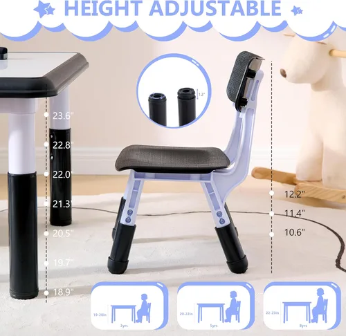 Miniatura 2 de Set de mesa y sillas para niños GTOLV (2 sillas), juego de mesa y silla ajustable en altura para niños de 3 a 8 años con escritorio con grafitis