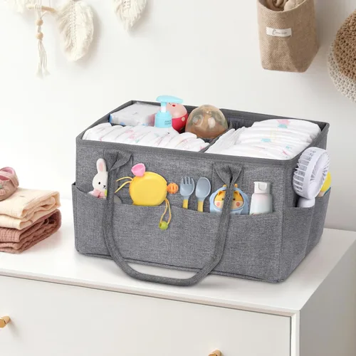 Miniatura 7 de Volnamal Organizador de pañales con dispensador de toallitas con acceso con una sola mano, organizador de pañales de alta calidad, organizador Gris
