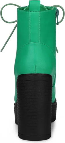 Miniatura 3 de Allegra K Botas de combate de tacón alto grueso con cordones para mujer, M