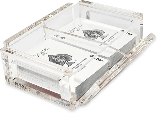 Miniatura 11 de La Canasta - Juego de bandeja para cartas con 2 barajas de cartas en caja acrílica con tapa deslizante y base giratoria, mantiene la pila de cartas