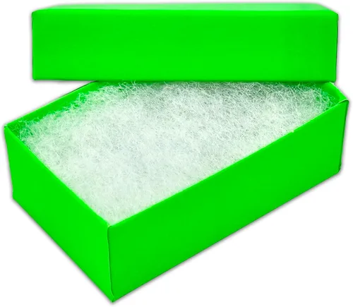 TheDisplayGuys - Paquete de 25 cajas de regalo de papel kraft neón relleno de algodón #11 - Verde (2 1/8 pulgadas x 1 3/4 pulgadas x 3/4 pulgadas)