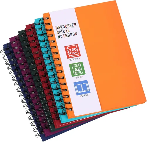 Miniatura 8 de LABUK 8 cuadernos en espiral de tapa dura, diarios en espiral A5, 160 páginas, papel grueso con rayas universitarias para trabajo, escuela