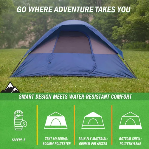 Miniatura 4 de Camping Tent - Water-Resistant Cabin Style Outdoor Shelter with Built-in Screen Tent and Carrying Bag by Wakeman Outdoors Azul