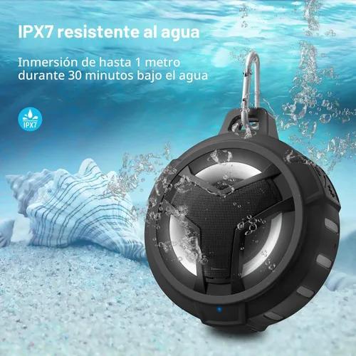 Miniatura 2 de EBODA Altavoz de ducha Bluetooth, altavoces Bluetooth portátiles, altavoz inalámbrico impermeable IP67 con luz LED, flotante, 2000 mAh, estéreo Negro