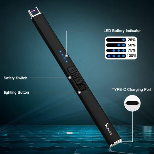 Miniatura 3 de SUPRUS Encendedor eléctrico de arco resistente al viento, sin llama, recargable por USB, con bloqueo de seguridad para velas, barbacoa, camping