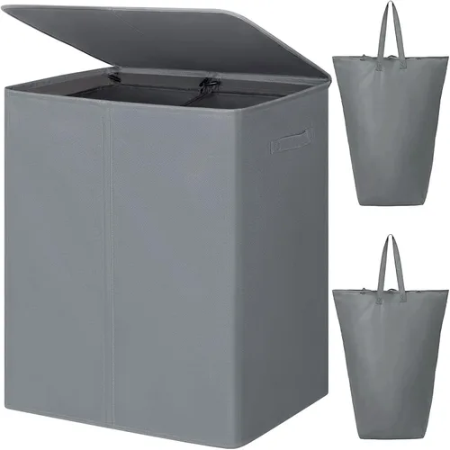 Miniatura 8 de WOWLIVE Cesta de lavandería de 100 litros con tapa, cesta plegable grande con 2 bolsas y asas extraíbles, cesta de ropa sucia plegable alta