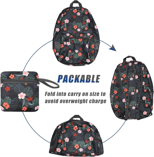 Miniatura 3 de G4Free Mochila Ligera Plegable de 20L para Viajes y Senderismo, Mochila de Día Plegable para Hombres y Mujeres B-flower Negro
