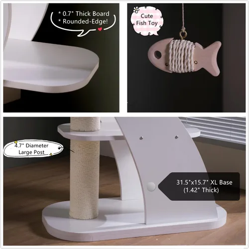 Miniatura 2 de SHENGOCASE Moderna y elegante torre de madera para gatos de 52.4 pulgadas de alto, escalera estética para condominio con plataforma de percha grande