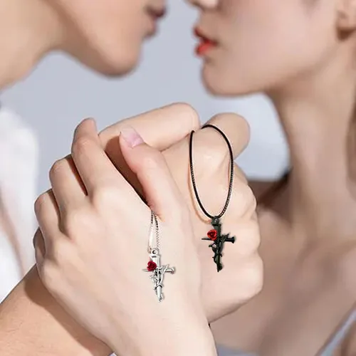 Miniatura 3 de 40 dijes de rosas cruzadas, colgantes de espinas góticas de aleación, dijes de flores de espinas esmaltadas, colgantes en forma de rosa para el día