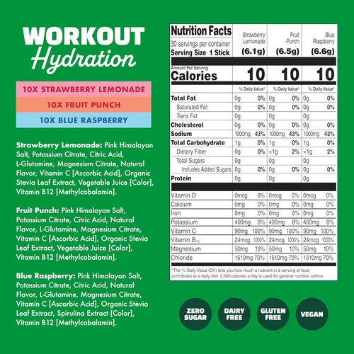 Miniatura 4 de Waterboy Hidratación de entrenamiento Paquetes de electrolitos en polvo de 2,960 mg sin azúcar L-glutamina + vitaminas Sin azúcar, todo