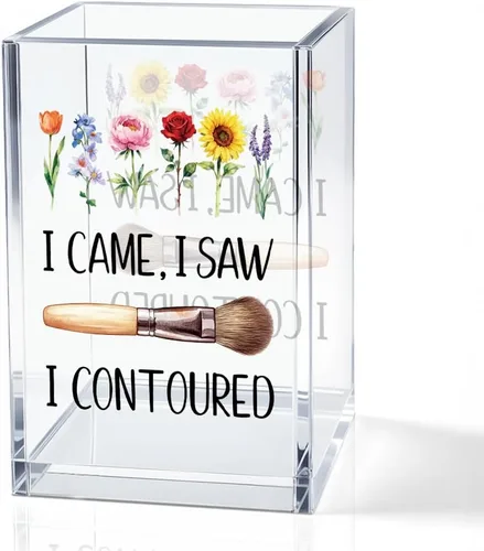 I Came I Saw I - Soporte para cosméticos de acrílico contorneado, divertido soporte para brochas de maquillaje floral, regalos para cosmetólogas,