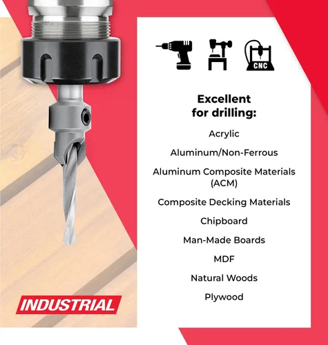 Miniatura 3 de Amana Tool Broca avellanadora con punta de carburo, 55212, 12 tornillos, 15/32 de diámetro x 7/32 de diámetro x vástago redondo de 3/8