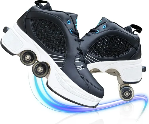 Miniatura 16 de Zapatos de patinaje convertibles para hombres y mujeres, zapatos de paseo automáticos para niños y adultos, patines con doble fila de ruedas, ruedas