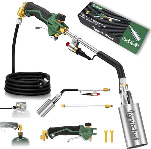 Miniatura 10 de Quemador de malezas de propano resistente de 340,000 BTU con 2 modos de extensión, gatillo piezoeléctrico (autoencendido) y manguera de 12.5 pies