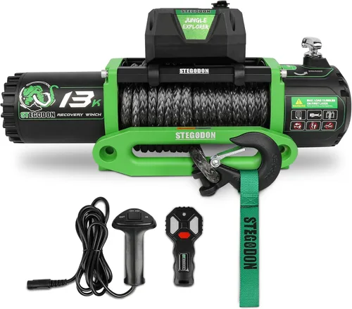 Miniatura 11 de Cabrestante de 13,000 libras Cabrestante eléctrico de 12V con cuerda sintética Cabrestante Rough Country con pasacabos Hawse, mango con cable