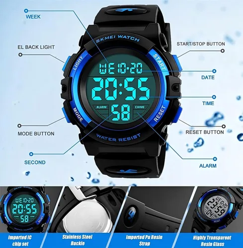 Miniatura 4 de MJSCPHBJK Reloj para niños, reloj para niños de 3 a 15 años, reloj digital deportivo al aire libre, multifuncional, cronógrafo LED 50 M, calendario