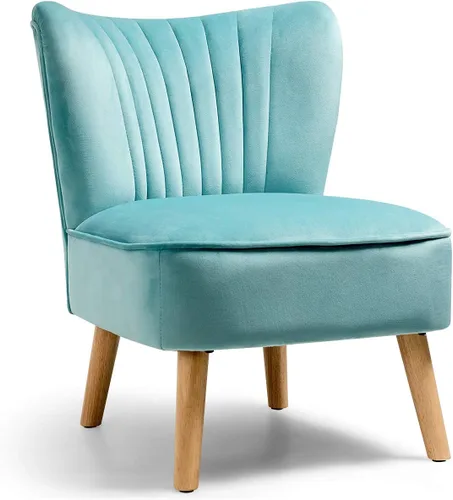 Miniatura 9 de Giantex Silla decorativa de terciopelo, moderna silla tapizada con patas de madera, acolchada gruesa, sillas pequeñas sin brazos para sala de estar