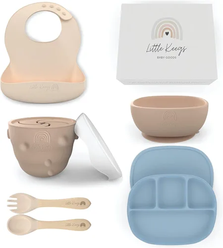 Miniatura 9 de Juego de alimentación para bebés, juego de regalo imprescindible para bebés, suministros de destete para bebés, juego de alimentación de silicona