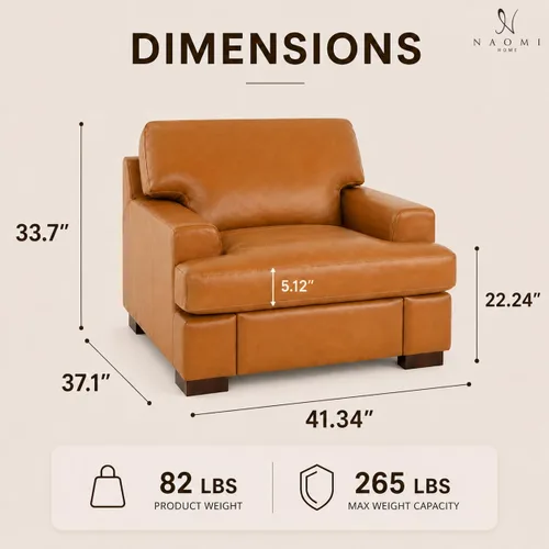 Miniatura 2 de Naomi Home Siggy - Silla decorativa de piel auténtica de 400 libras de capacidad, relleno de cojín de plumas de ganso para comodidad similar a una