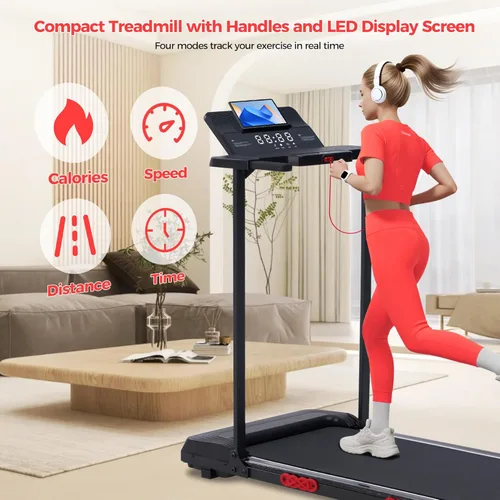 Miniatura 3 de Cinta para caminar eléctrica con manillar, 0.6-10 MPH, caminadora portátil pequeña con asas para el hogar, apartamento, de 3.5 HP, plegable