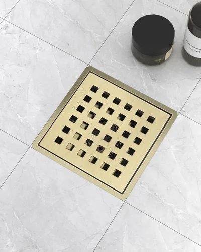 Miniatura 7 de Drenaje de ducha dorado de 4 pulgadas, moderno drenaje de ducha cuadrado de acero inoxidable 304 para baño, drenaje de suelo de ducha dorado