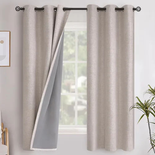 Miniatura 50 de YoungsTex - Cortinas opacas de lino para dormitorio, oscurecimiento de la habitación, cortinas con textura de lino, paneles con aislamiento térmico