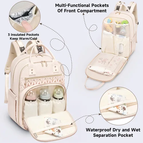 Miniatura 3 de Tealari Mochila para pañales, elegante bolsa de pañales para bebé, mochila impermeable para pañales de viaje, bolsas de bebé con cambiador, correas