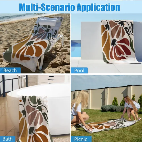 Miniatura 5 de Toalla de playa abstracta bohemia floral, toallas de playa vintage bohemias, regalos para mujeres, hombres y adultos, toallas de baño retro bohemias