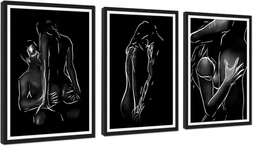 Miniatura 84 de Novatique 3 piezas de arte de pared sexy en blanco y negro para parejas desnudas, decoración de pared abstracta de amor para mujeres y hombres, arte